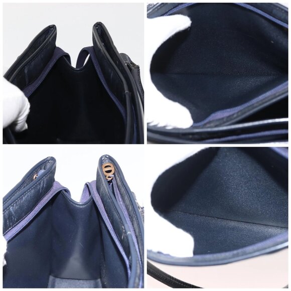 Christian Dior Honeycomb Canvas Hand Bag Navy Gold Auth BA6027 - Picture 15 of 16